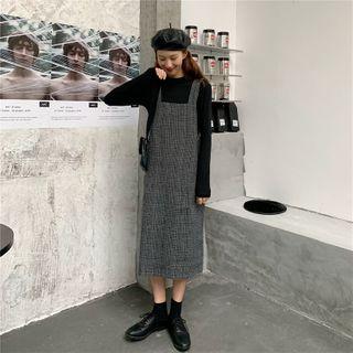 Plain Long-sleeve Top / Midi Pinafore Dress