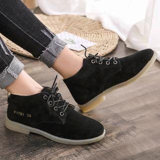 Numeral Print Genuine Leather Ankle Boots