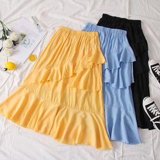 High-waist Ruffled-trim Midi Skirt