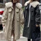 Fleece Collared Single-breasted Midi Coat