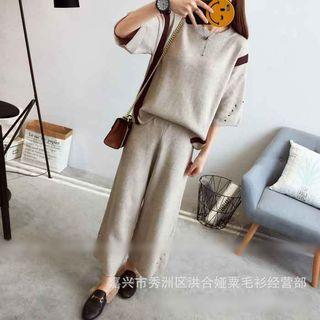 Set: Panel Knit Top + Wide Leg Pants