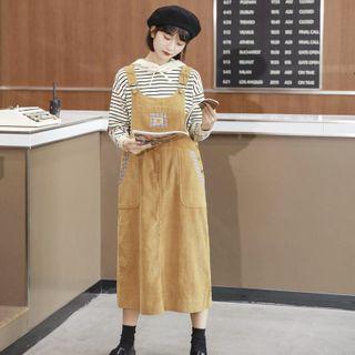 Corduroy Midi A-line Overall Dress Yellow - One Size