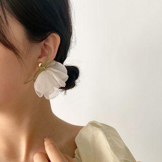 Petal Chiffon Fringed Earring 1 Pair - Silver Needle - White - One Size