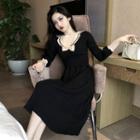 Long-sleeve Sailor Collar Plain Dress As Shown In Figure - One Size