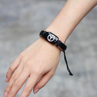 Peace Genuine Leather Bracelet Black - One Size