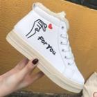 Lettering Fleece-lined Faux Leather High-top Sneakers