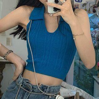 Halter-neck Polo Knit Top