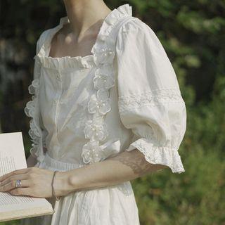 Lace Trim Midi A-line Suspender Skirt