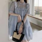 Short-sleeve Frill Trim Mini Smock Dress