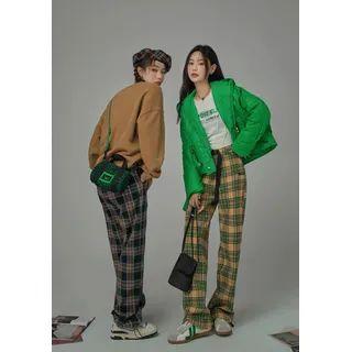 [no One Else] Belted Plaid Jogger Pants