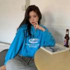 Lettering Print Half-zip Cropped Hoodie