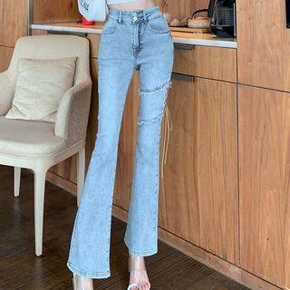 High Waist Tie-strap Flared Jeans