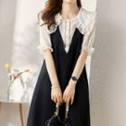 Bell-sleeve Collar Mock Two-piece A-line Dress