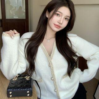 Braided Trim Cardigan White - One Size