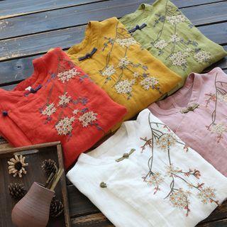 Long-sleeve Floral Frog Buttoned Top