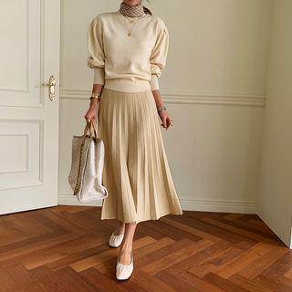 Knit Long Accordion-pleat Skirt
