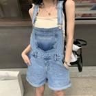 Lettering Denim Jumpsuit Shorts