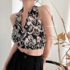 Halter Floral Print Camisole Top Black & White - One Size
