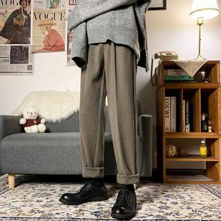 Plain Drawstring Woolen Dress Pants