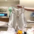 Striped High-waist Roll-up Shorts