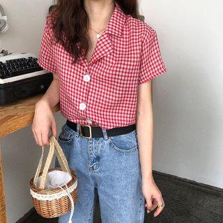 Plaid Short-sleeve Slim-fit Shirt