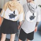 Couple Matching Printed Hooded Short-sleeve T-shirt