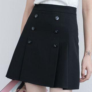 Double Breasted Pleated Skirt