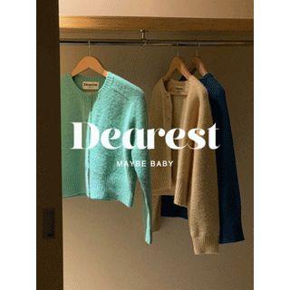 Round-neck Contrast-trim Wool Blend Cardigan Mint Green - One Size