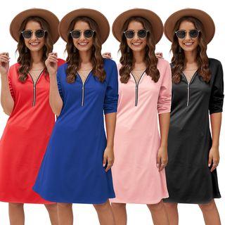 Half-zip 3/4-sleeve A-line Dress