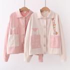 Two-tone Cartoon Embroidered Button-up Jacket