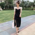 Puff-sleeve V-neck A-line Dress (various Designs)