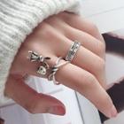 925 Sterling Silver Rabbit & Smiley Open Ring Silver - One Size