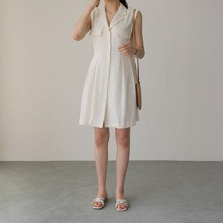 Sleeveless Notched-lapel Linen Blend Shirtdress