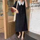 Short-sleeve Collared Midi Shirtdress Black - One Size