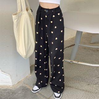 Halter-neck Tank Top / Heart Print Wide Leg Pants