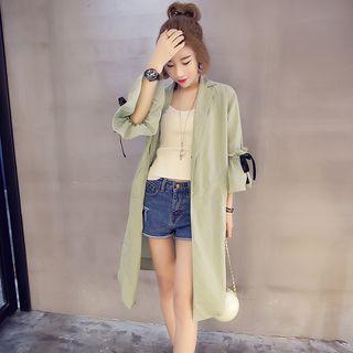 3/4-sleeve Long Trench Jacket