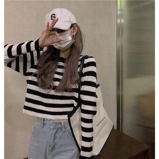 Round-neck Two Tone Striped Cropped Top As Shown In Figure - One Size