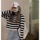 Round-neck Two Tone Striped Cropped Top As Shown In Figure - One Size