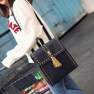 Faux Leather Backpack With Tassels