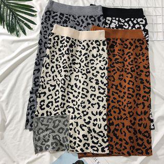 Leopard-print Knit Midi Skirt