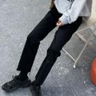 Ripped Hem Straight-fit Jeans