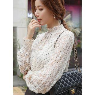 Tie-neck Dotted Lace Blouse