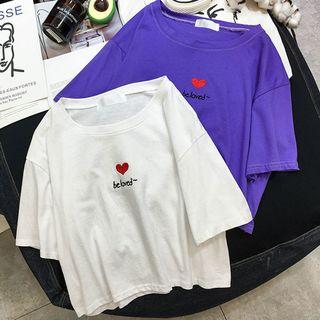 Elbow-sleeve Embroidered Cropped T-shirt