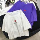 Elbow-sleeve Embroidered Cropped T-shirt