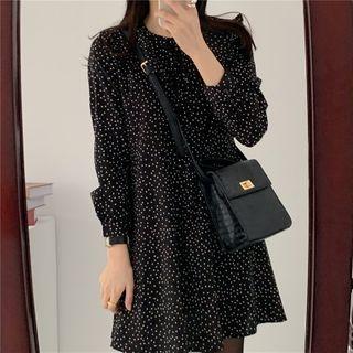 Dotted Long-sleeve Mini Shift Dress