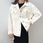 Buttoned Denim Jacket Beige - One Size