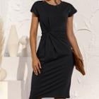 Short-sleeve Sashed Midi Sheath T-shirt Dress