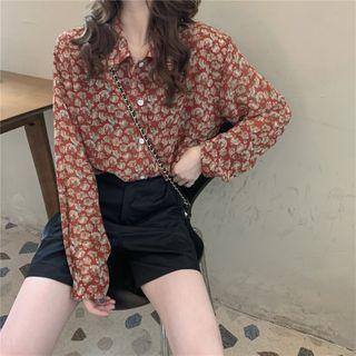 Floral Print Shirt + High-waist Wide-leg Shorts