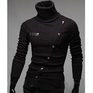Long-sleeve Turtleneck Button-accent Top
