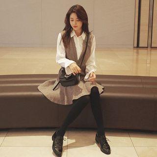 Mock Two Piece Shirt Panel Ruffled Dress